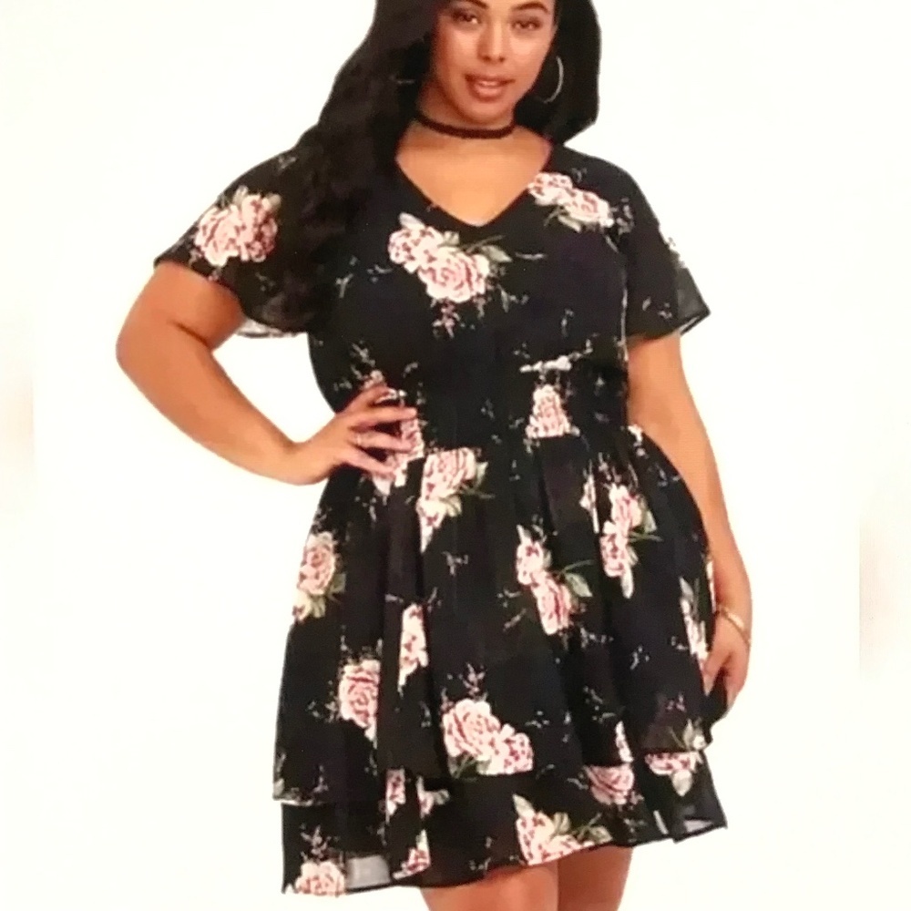 TORRID Floral Fit & Flare Dress Pink Black Dream Bouquet Women’s Plus Size 2X